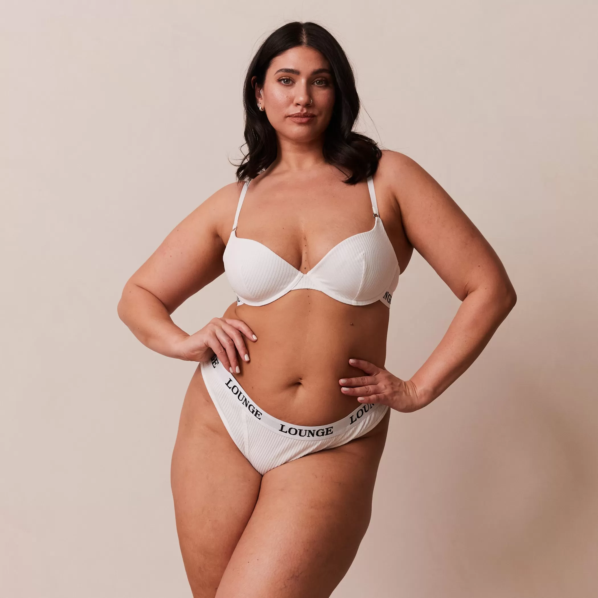 Bras | Lounge Ultra Comfort Ribbed T-Shirt Bra & Thong Set - White