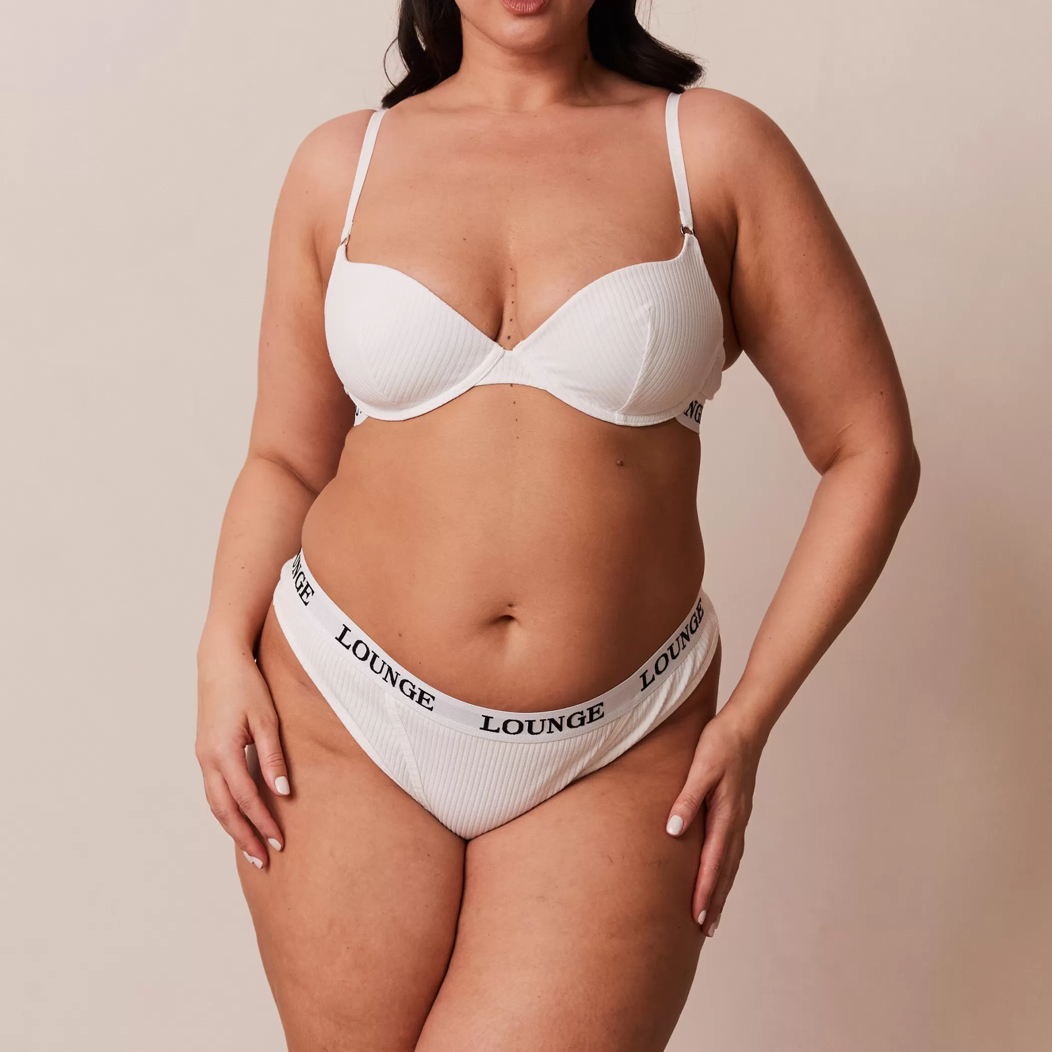 Bras | Lounge Ultra Comfort Ribbed T-Shirt Bra & Thong Set - White
